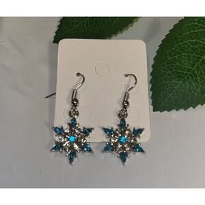 Snowflake Dangle Earrings Silver Blue Crystals Women Elegant Fashion Jewelry
